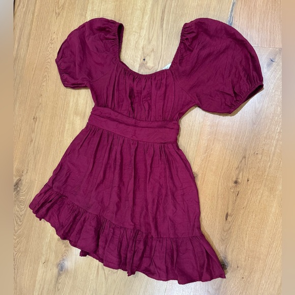 Altar’d state women’s puff sleeve red tie back  mini dress size medium NWT - Picture 5 of 6